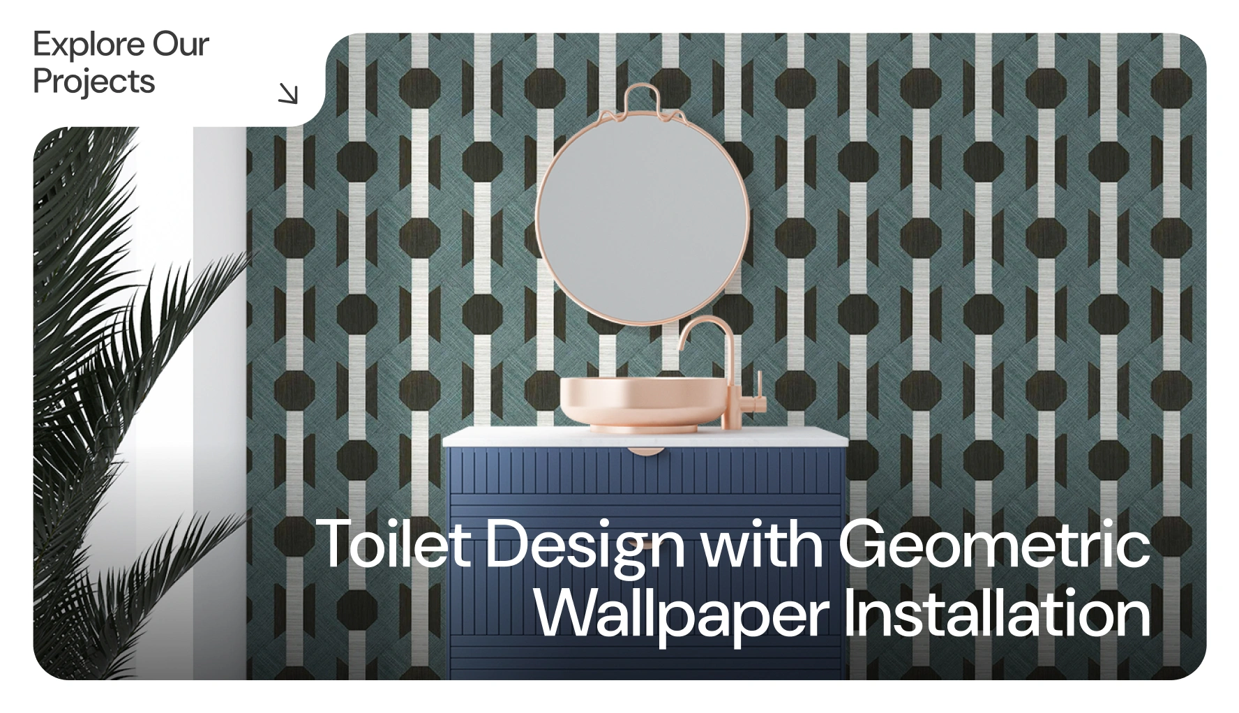 Toilet Design with Geometric Wallpaper Installation